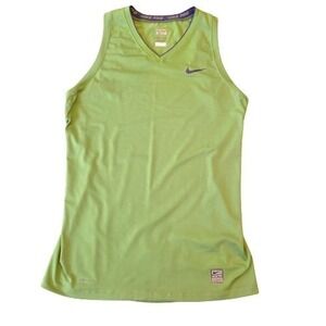 Nike Pro Dri-FIT Womens M Lime Green Purple V-Neck Athletic Training Tank Top